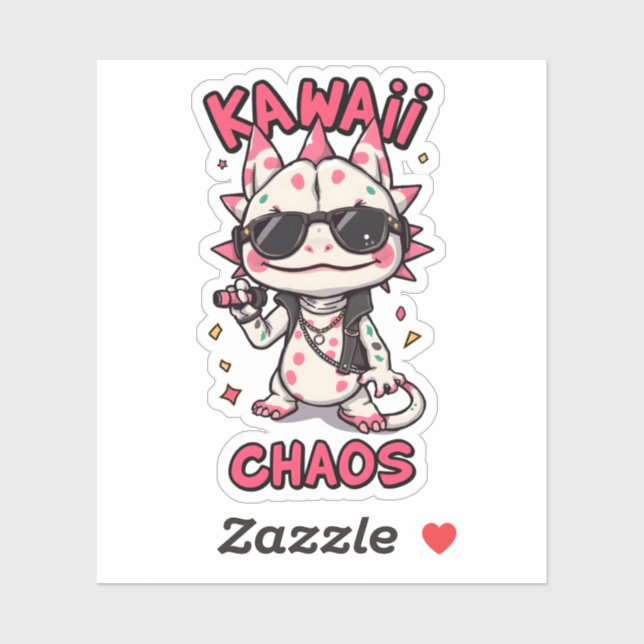 Pegatina Kawaii Chaos Cool Axolotl Sunglasses LeatherJacket (Hoja)