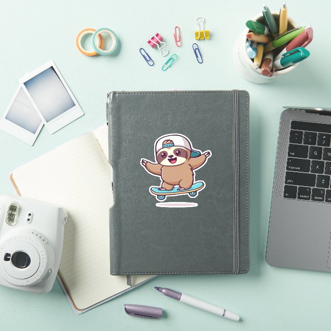 Pegatina Kawaii Chibi Skater Sloth � Cute Funny Skateboardi (Funda para iPad)