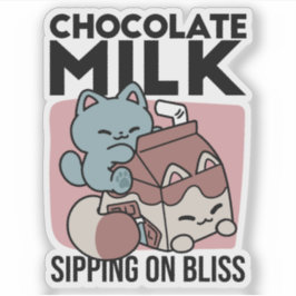 Pegatina Kawaii Chocolate Milk Cat – Cozy Drink & Cuteness