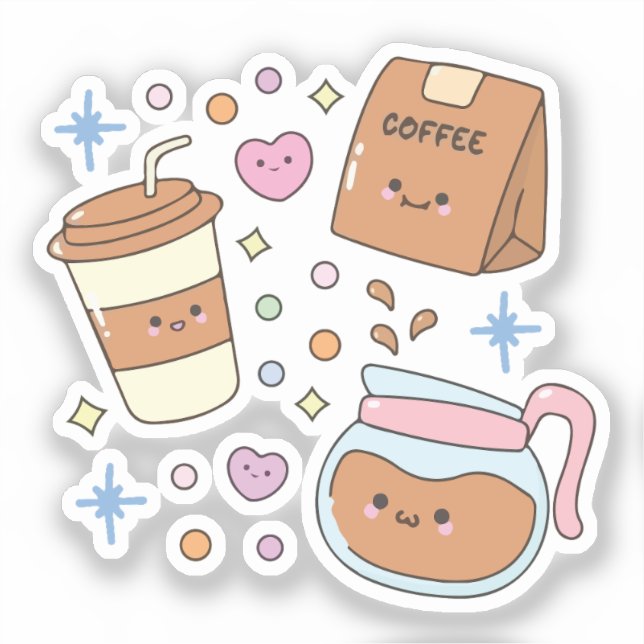 Pegatina Kawaii coffee (Anverso)