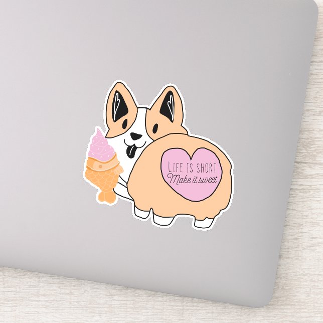 Pegatina Kawaii Corgi Con Helado (Detalle)
