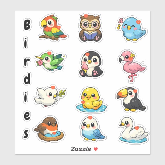Pegatina Kawaii Cute Birdies Student Reward Stickers (Hoja)