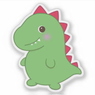 Pegatina Kawaii Cute Chibi Green Dino T-Rex