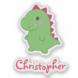 Pegatina Kawaii Cute Chibi Green Dino T-Rex Nombre