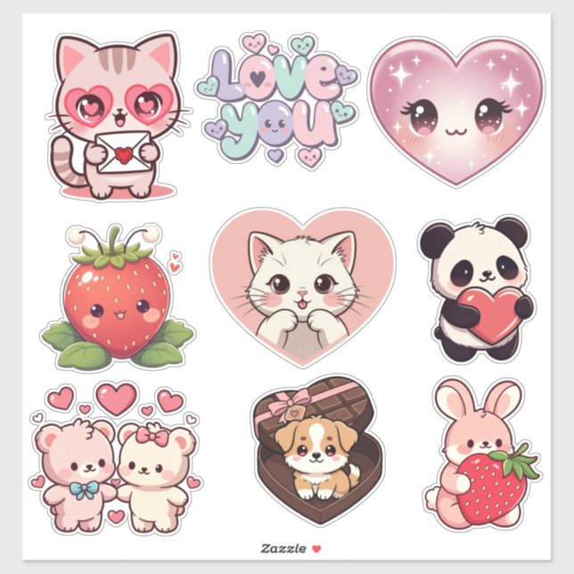 Pegatina Kawaii Cute Sticker Set – Emojis, Cats, Bears, Hea (Hoja)