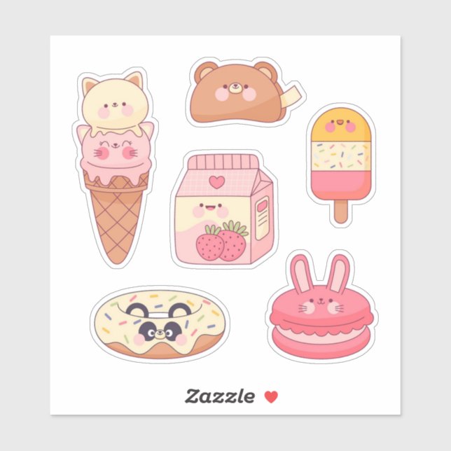 Pegatina Kawaii Dessert and Animal (Hoja)