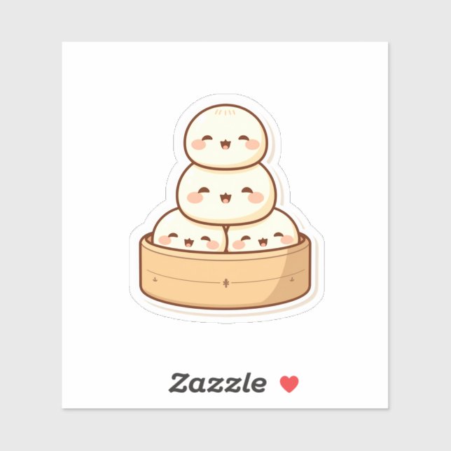 Pegatina Kawaii Dim Sum Bamboo Steamer Dumplings (Hoja)