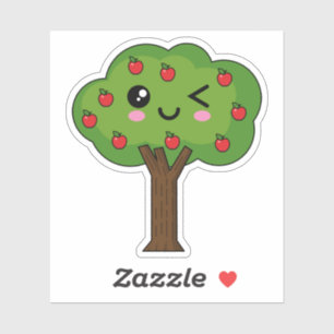 Pegatina Kawaii feliz árbol de manzanas