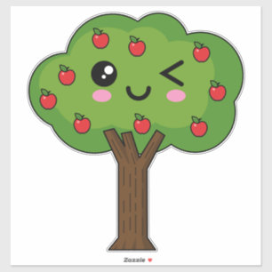 Pegatina Kawaii feliz árbol de manzanas