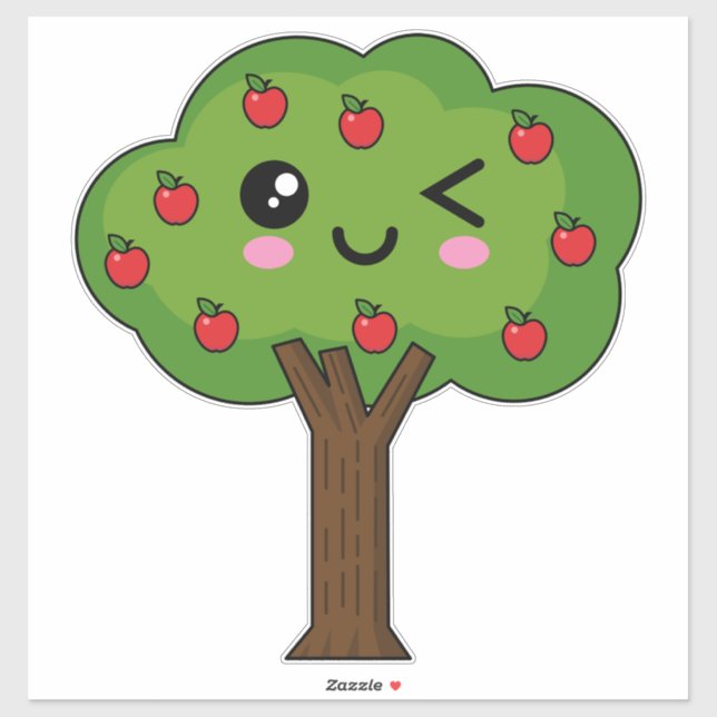 Pegatina Kawaii feliz árbol de manzanas (Hoja)