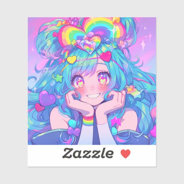 Pegatina Kawaii Fun Rainbow Anime Chica (Hoja)