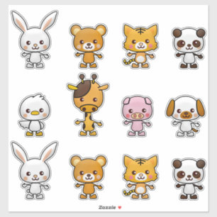 Pegatina Kawaii Gato Rabbit Tiger Pig Bear Duck Animales De