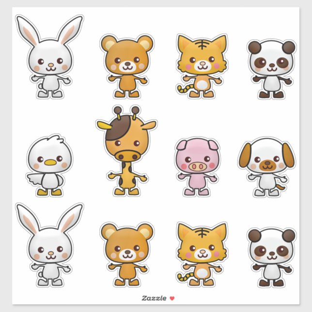 Pegatina Kawaii Gato Rabbit Tiger Pig Bear Duck Animales De (Hoja)