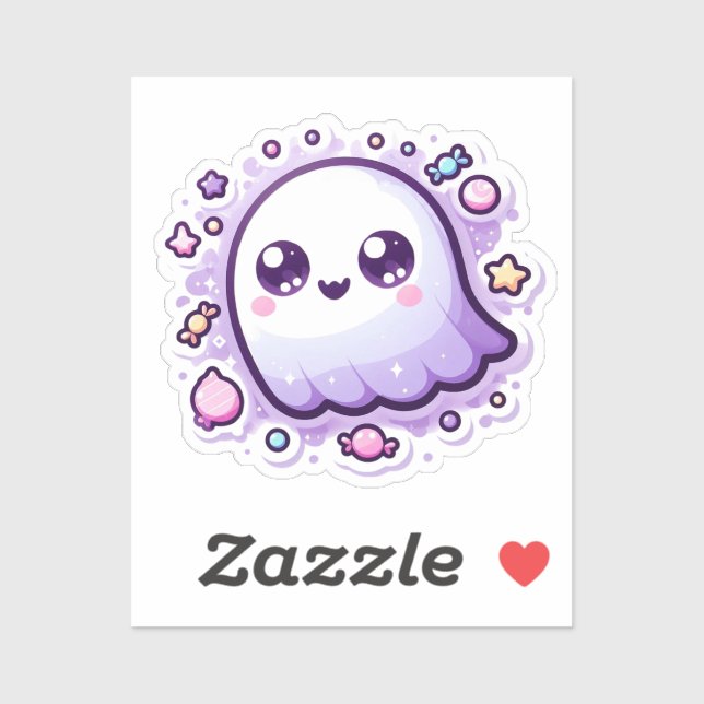 Pegatina Kawaii Ghost Vinyl Cute Candy Pastel Halloween (Hoja)