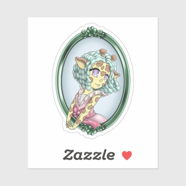 Pegatina Kawaii Giraffe Anime Chica (Hoja)