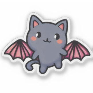 Pegatina Kawaii Gray Bat Cat - Adorable Flying Kitten