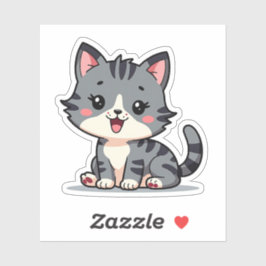 Pegatina Kawaii Gray Tabby Kitten - Sleepe Pose