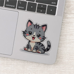 Pegatina Kawaii Gray Tabby Kitten - Sleepe Pose