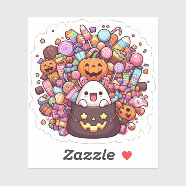 Pegatina Kawaii Halloween Candy Vinyl Cute Fantasma y Calab (Hoja)