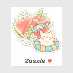 Pegatina Kawaii Hamster Sandía Verano - Mono Estético
