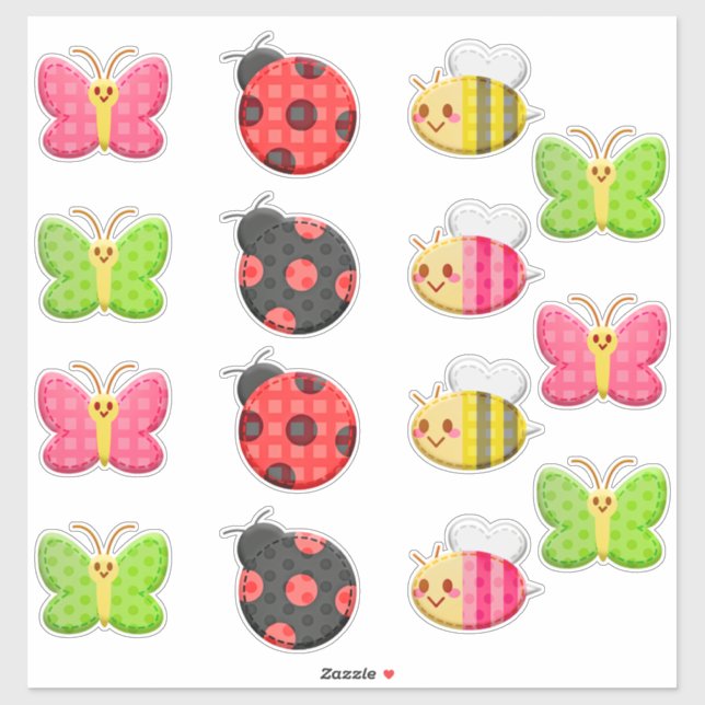 Pegatina Kawaii Ladybug Mariposa Bumble Bee Insect (Hoja)