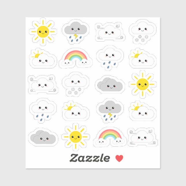 Pegatina Kawaii Meteorología Pronóstico del Tiempo Planific (Hoja)