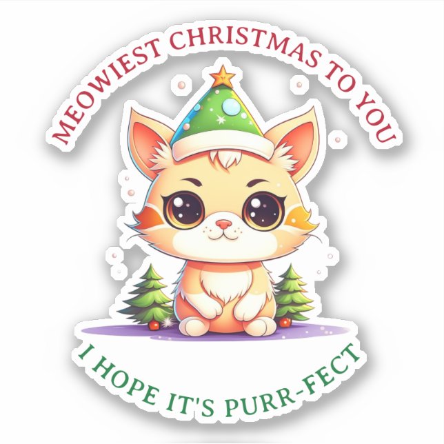 Pegatina Kawaii Navidades Kitten Holiday Cat Pun (Anverso)