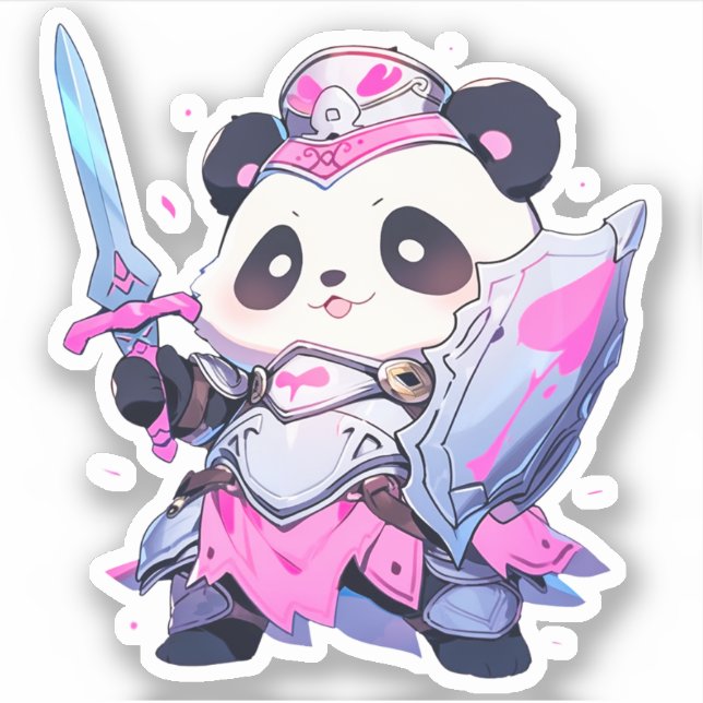 Pegatina Kawaii Panda - Caballero Santo del Corazón (Anverso)