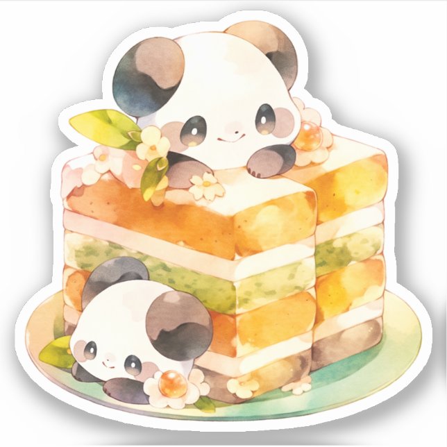 Pegatina Kawaii Panda y Cake (Anverso)