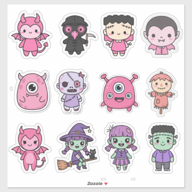 Pegatina Kawaii Pastel Monster Squad Pack (Hoja)