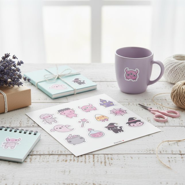 Pegatina Kawaii Pastel Monster Squad Pack (Adorable Halloween Ghouls & Spells)