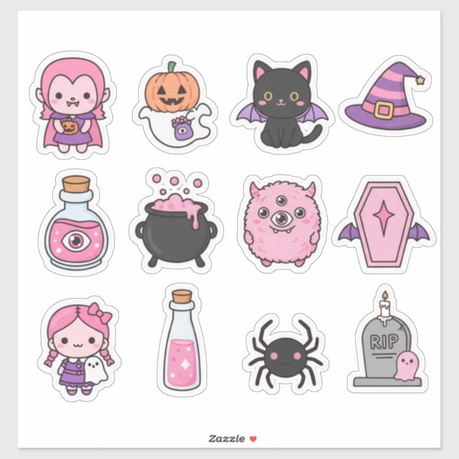 Pegatina Kawaii Pastel Vampire & Amigos Paquete de Stickers (Hoja)
