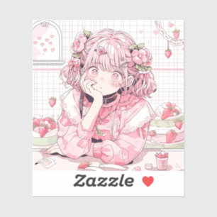 Pegatina Kawaii Pink Cafe Anime Chica