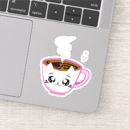 Pegatina Kawaii pink kitty Cup of coffee