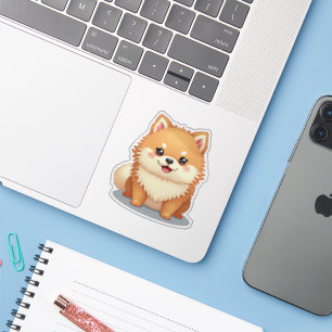 Pegatina Kawaii Pomeranian, encantador Bow-Wow, pequeño