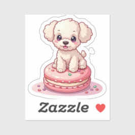 Pegatina Kawaii Poodle sentado en Macaron
