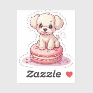 Pegatina Kawaii Poodle sentado en Macaron