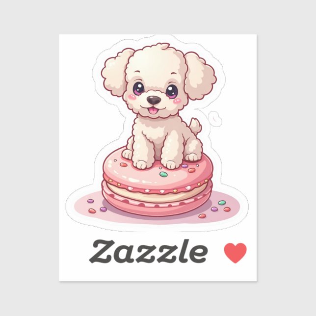 Pegatina Kawaii Poodle sentado en Macaron (Hoja)