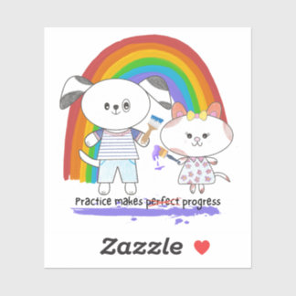 Pegatina Kawaii pup & Kitty Practice hace progresos