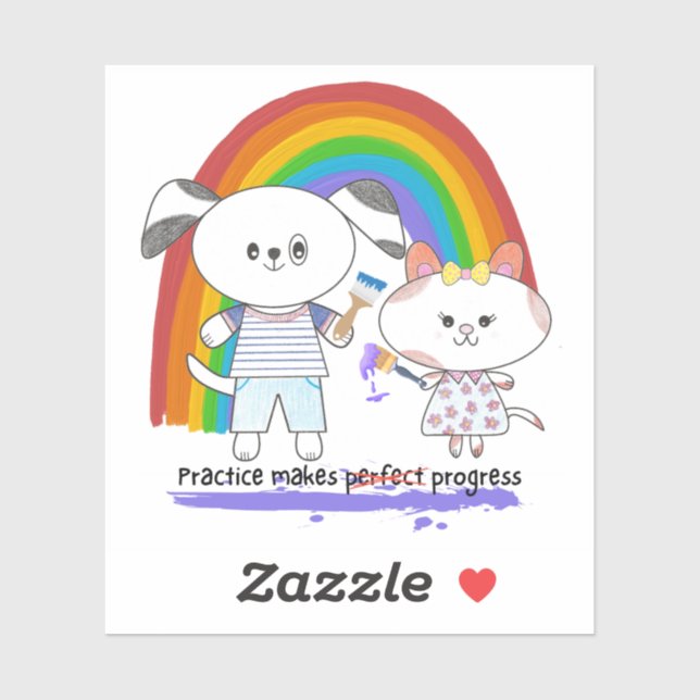 Pegatina Kawaii pup & Kitty Practice hace progresos (Hoja)