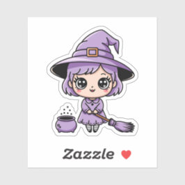 Pegatina Kawaii Purple Witch Halloween Sticker