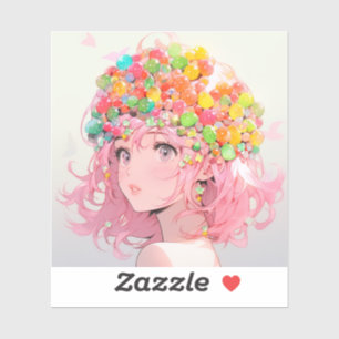 Pegatina Kawaii Rainbow Pastel Candy Mushroom Anime Chica
