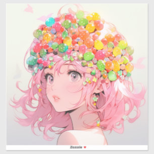 Pegatina Kawaii Rainbow Pastel Candy Mushroom Anime Chica
