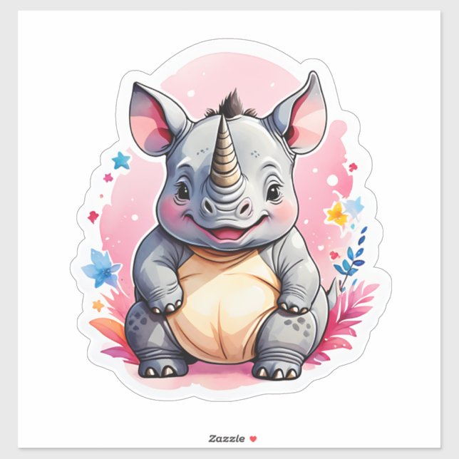 Pegatina Kawaii Rhino (Hoja)