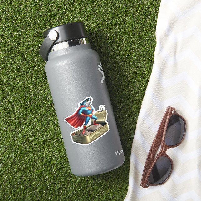 Pegatina  Kawaii Sardine Superhero Mighty Fish Sticker (HydroFlask Insitu)