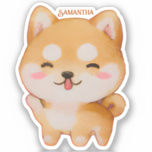 Pegatina Kawaii Sonriente Shiba Inu al estilo Personalizado