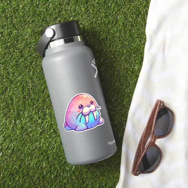 Pegatina Kawaii Sparkly Charm Pastel Walrus Adorable (HydroFlask Insitu)