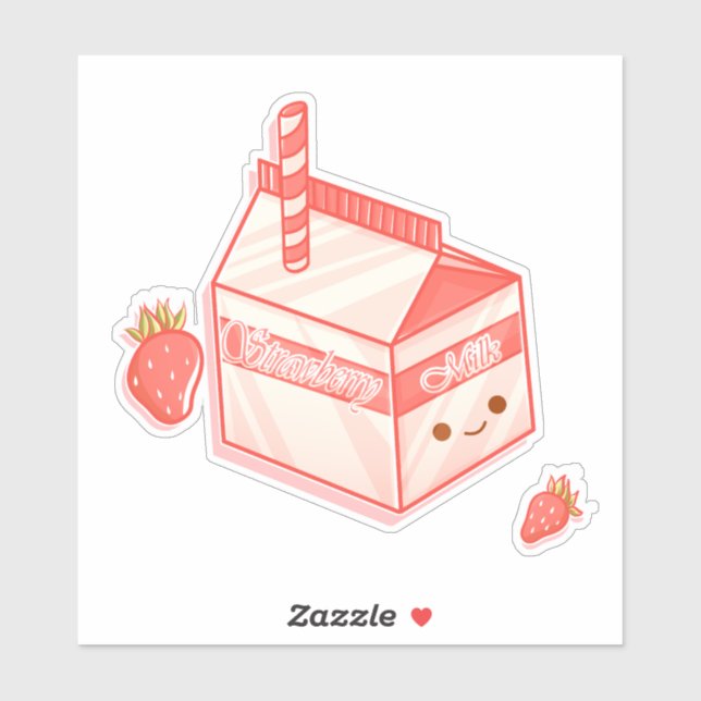 Pegatina Kawaii Strawberry Milk Carton - Cute Aesthetic Art (Hoja)