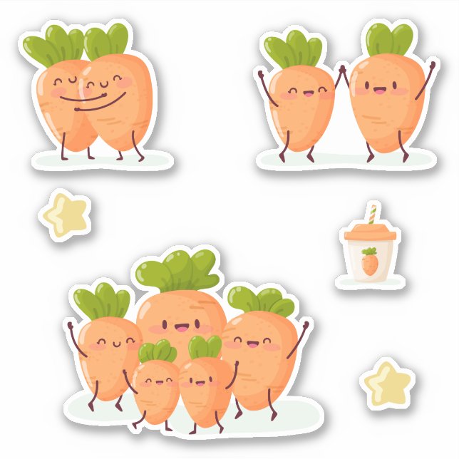 Pegatina Kawaii-style fun carrots set (Anverso)