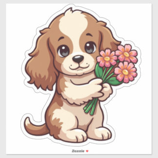 Pegatina Kawaii Sujetando Flores